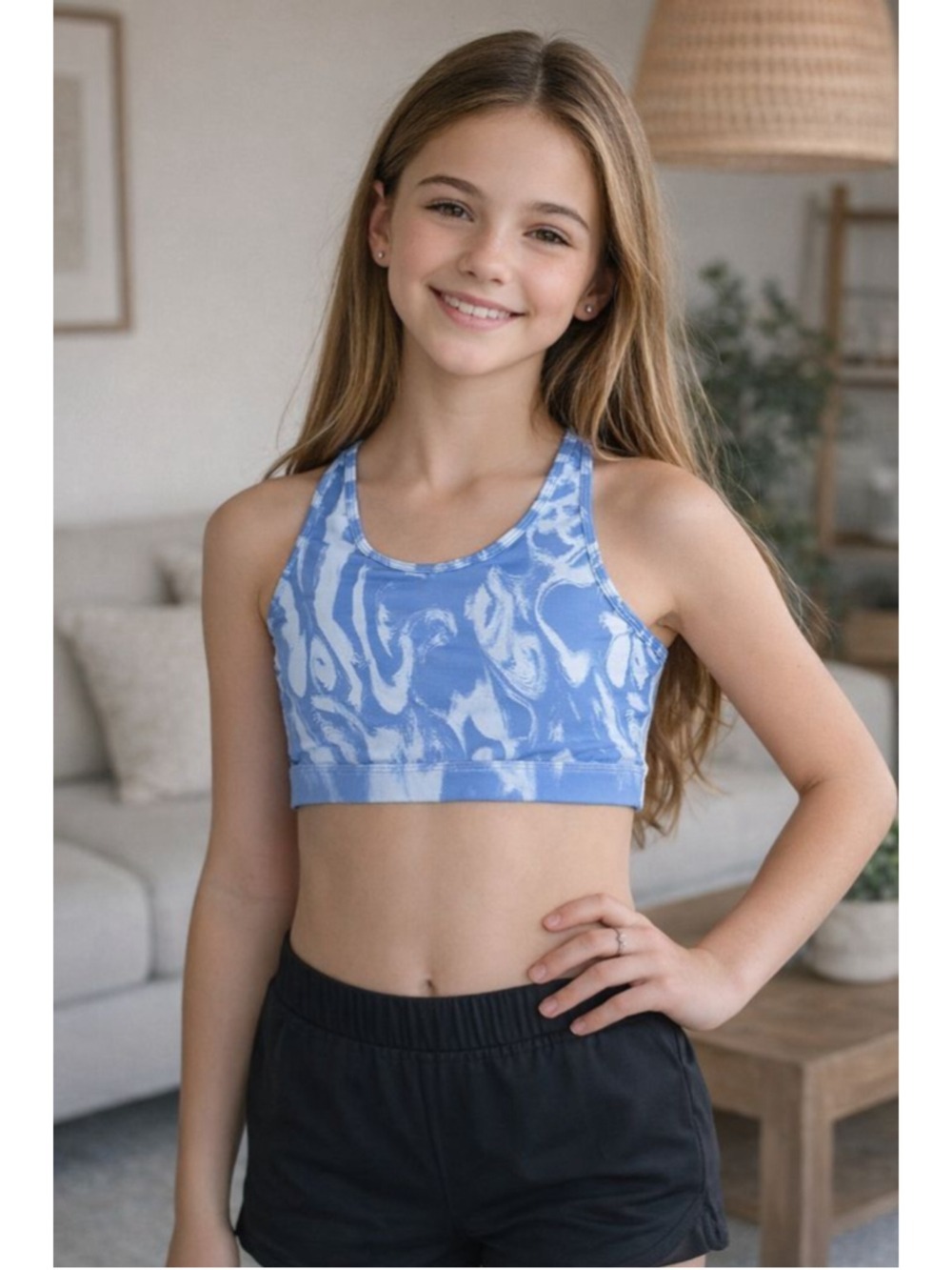 Zella Girls Sports Bra XL 14 16 Blue Nova Print Racerback Activewear